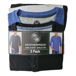 Black/Navy - WP Weatherproof Men's Long Sleeve Four Button Tagless Super Soft He